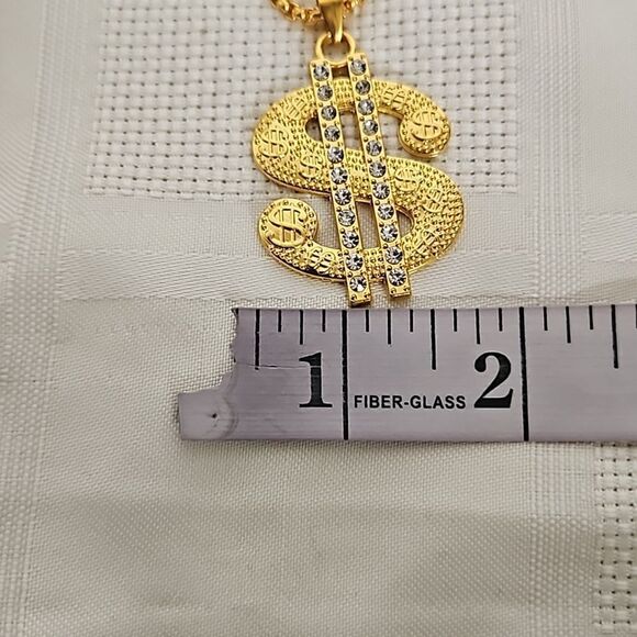 Men's Gold Plated Dollar Sign Pendant Chain 13" - Picture 7 of 16